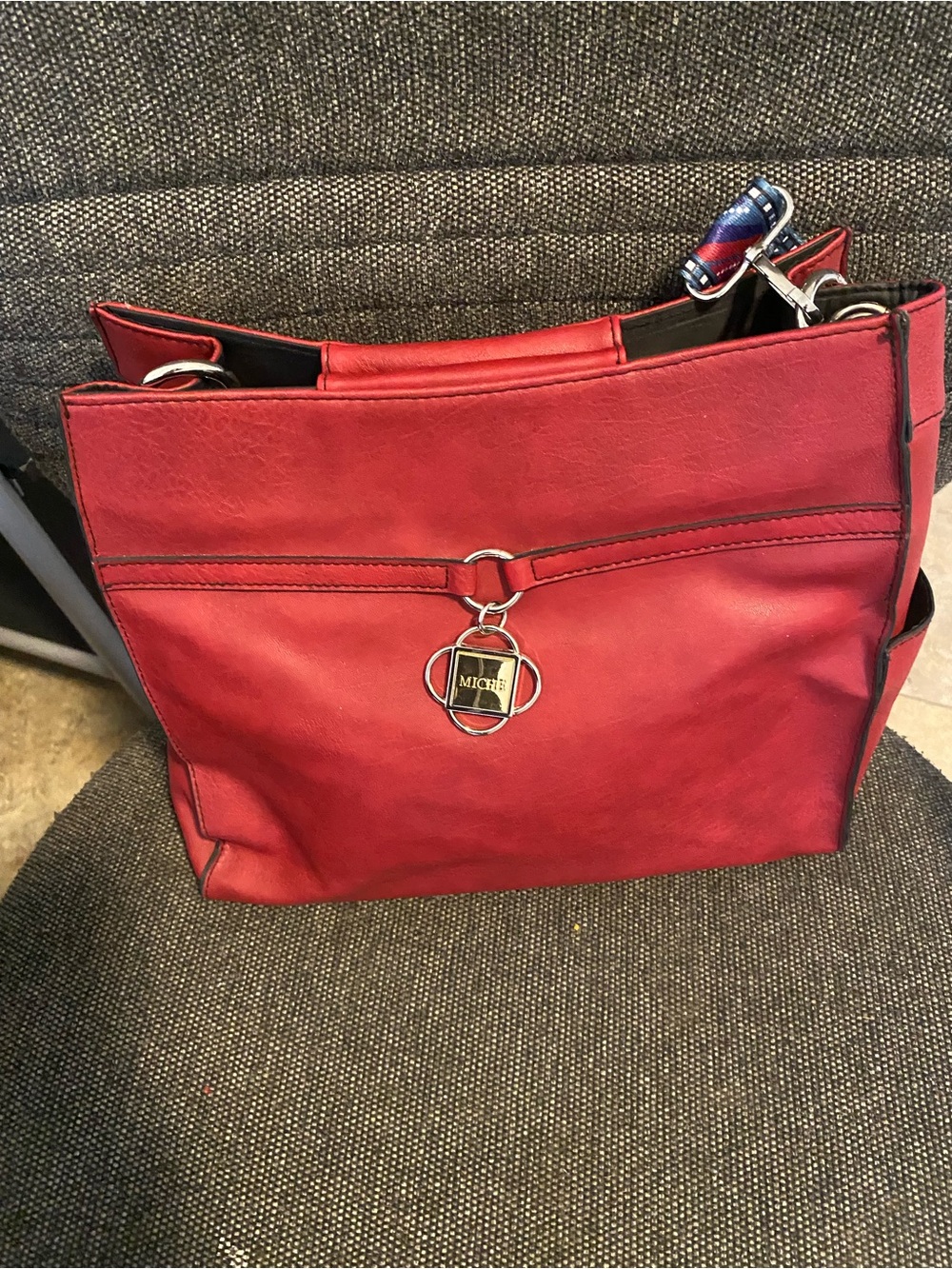 Miche Red Leather Shoulder Bag with Logo Charm